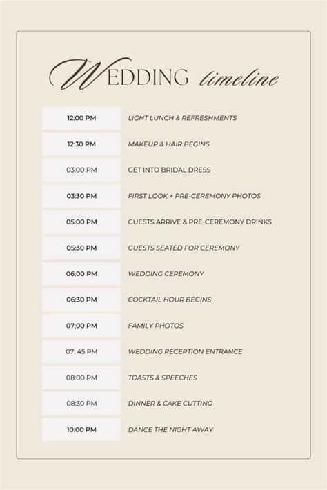wedding timeline for 6pm ceremony.